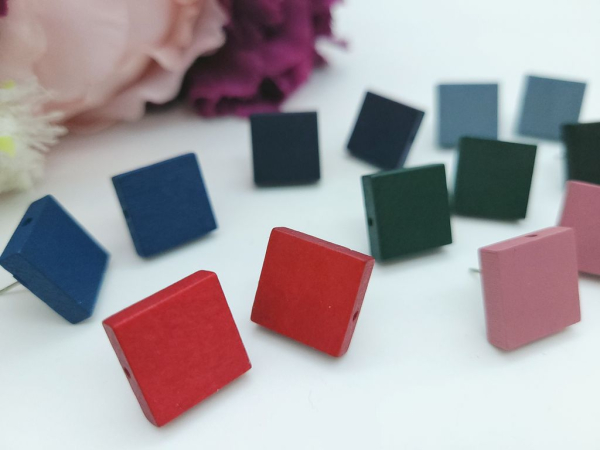 Holz Quadrat Ohrstecker bunt